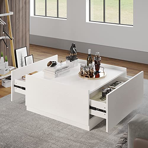 Panana Manhattan Gate Engineered Wood Coffee Table (White with Drawers)