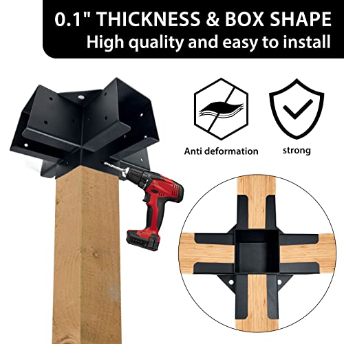 Wood Stand Kit with Steel Brackets 5-Way Right Angle Corner Bracket or 4x4(Inner Size 3.5"*3.5") Lumber with Screws Black Powder-Coated Steel Pergola/Gazebo Kit