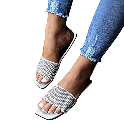 Sandals for Women Casual Summer, Women's Flat Sandals Peal Slip-On Open Toe Sandals Fashion Beach Comfy Sandals White