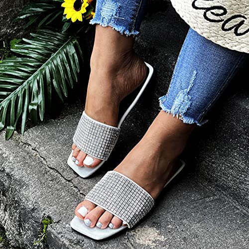 Sandals for Women Casual Summer, Women's Flat Sandals Peal Slip-On Open Toe Sandals Fashion Beach Comfy Sandals White