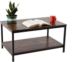 senig coffee table, small coffee table for living room, coffee tables with storage shelf，brown coffee tables for small spaces, rectangle wood table metal side end table, center table for living room