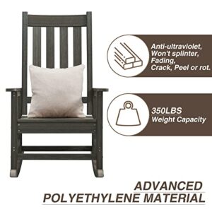 ACUEL Rocking Chair Outdoor, Oversize HDPE Patio Rocker Chairs, Weather Resistant 350lbs Heavy Duty Rocking Chair with High Back for Backyard, Porch, Fire Pit, Garden and Indoor (Dark Brown)