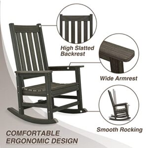 ACUEL Rocking Chair Outdoor, Oversize HDPE Patio Rocker Chairs, Weather Resistant 350lbs Heavy Duty Rocking Chair with High Back for Backyard, Porch, Fire Pit, Garden and Indoor (Dark Brown)