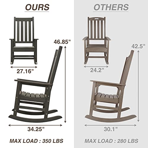 ACUEL Rocking Chair Outdoor, Oversize HDPE Patio Rocker Chairs, Weather Resistant 350lbs Heavy Duty Rocking Chair with High Back for Backyard, Porch, Fire Pit, Garden and Indoor (Dark Brown)