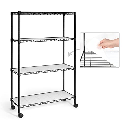 CAPHAUS NSF Heavy Duty Wire Shelving w/Wheels, Leveling Feet & Liners, Storage Metal Shelf, Garage Shelving Storage, Utility Wire Rack Storage Shelves, W/White Clear Liner, 36 x 14 x 56 4-Tier