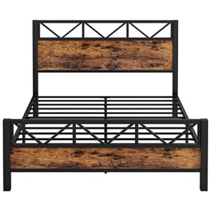 LIKIMIO Queen Bed Frame, Tall Industrial Headboard 51.2", Platform Bed Frame Queen with Strong Metal Support, Solid and Stable, Noise Free, No Box Spring Needed, Easy Assembly