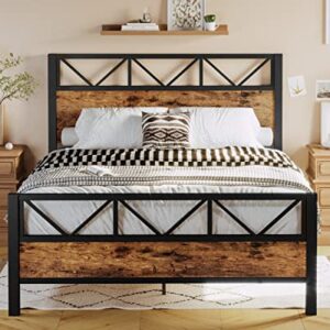 LIKIMIO Queen Bed Frame, Tall Industrial Headboard 51.2", Platform Bed Frame Queen with Strong Metal Support, Solid and Stable, Noise Free, No Box Spring Needed, Easy Assembly