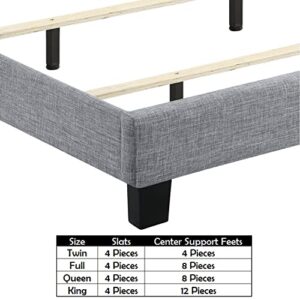 Rosevera Atherine Upholstered Platform Bed Frame/Fabric Upholstered Bed Frame with Adjustable Headboard/Chesterfield-Styled/Wood Slat Support,Full,Gray