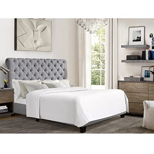 Rosevera Atherine Upholstered Platform Bed Frame/Fabric Upholstered Bed Frame with Adjustable Headboard/Chesterfield-Styled/Wood Slat Support,Full,Gray