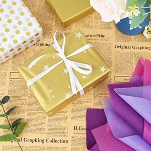 60 Sheets, 28 * 20 inches, Purple Metallic Gold Tissue Paper for Gift Wrapping, Star Polka Dots Patterned Tissue Paper for Gift Bags for Birthday, Eid al-Fitr, Hanukkah, Christmas, Wedding DIY Craft