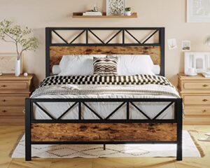 likimio full size bed frame, tall industrial headboard 51.2", platform bed frame full with strong metal support, solid and stable, noise free, no box spring needed, easy assembly