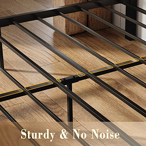 LIKIMIO Full Size Bed Frame, Tall Industrial Headboard 51.2", Platform Bed Frame Full with Strong Metal Support, Solid and Stable, Noise Free, No Box Spring Needed, Easy Assembly