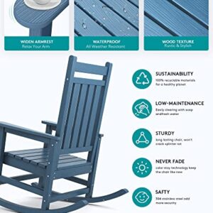 SERWALL Oversized Rocking Chair, Outdoor Rocking Chair for Adults, All Weather Resistant Porch Rocker for Lawn Garden, Blue