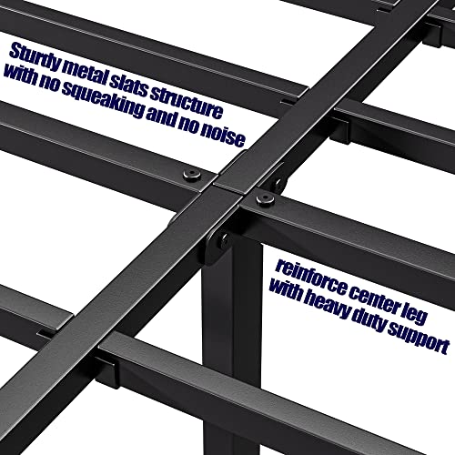 Hunlostten 14in High King Bed Frame No Box Spring Needed, Heavy Duty King Platform Bed Frame with Round Corners, Easy Assembly, Noise Free, Black