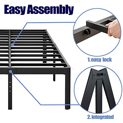 Hunlostten 14in High King Bed Frame No Box Spring Needed, Heavy Duty King Platform Bed Frame with Round Corners, Easy Assembly, Noise Free, Black