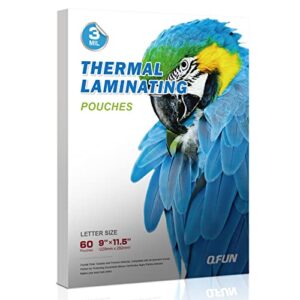thermal laminating sheets, 3 mil glossy laminate pouches 9" x 11.5" letter size lamination film to preserve photos crafts education supplies for use with laminators, 60 pack clear laminated sheets