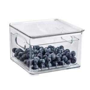 simplemade clear berry bins - berry keeper container, fruit produce saver food storage containers with removable drain colanders, vegetable fresh keeper set - refrigerator organizer (square)