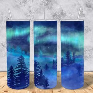 Northern Lights - Forest - 20 oz stainless steel insulated tumbler with straw and grip pad on bottom - comes in a gift box