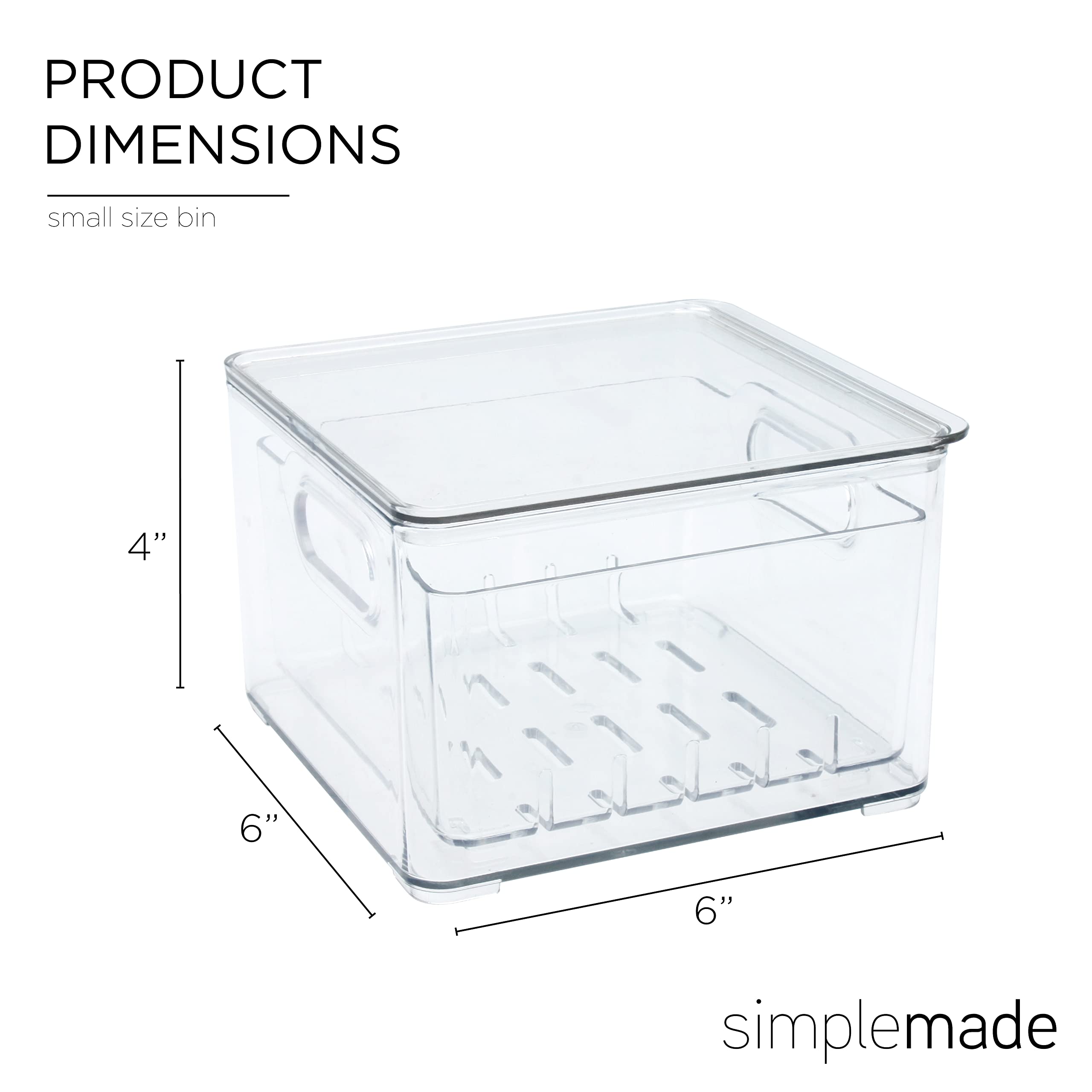 SIMPLEMADE Clear Berry Bins - Berry Keeper Container, Fruit Produce Saver Food Storage Containers with Removable Drain Colanders, Vegetable Fresh Keeper Set - Refrigerator Organizer (Square)