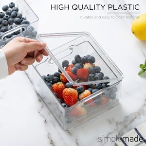 SIMPLEMADE Clear Berry Bins - Berry Keeper Container, Fruit Produce Saver Food Storage Containers with Removable Drain Colanders, Vegetable Fresh Keeper Set - Refrigerator Organizer (Square)