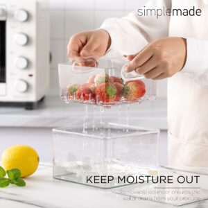 SIMPLEMADE Clear Berry Bins - Berry Keeper Container, Fruit Produce Saver Food Storage Containers with Removable Drain Colanders, Vegetable Fresh Keeper Set - Refrigerator Organizer (Square)