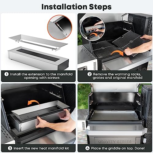 Stanbroil Flat Top Griddle with Manifold Kit, Grill Griddle Insert for Masterbuilt MB20041220 Gravity Series 1050 Digital Charcoal Grill and Smoker Combo, Replacement for MB20181622