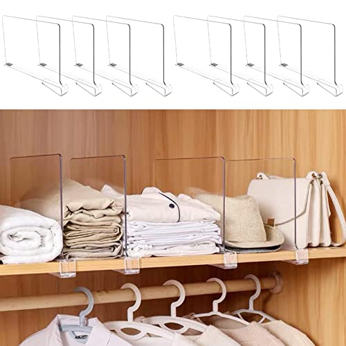 PENGKE Acrylic Shelf Dividers,8 Pack Vertical Purse Separator for Closets Shelves,Perfect for Clothes Sweater Shirts Books Handbags in Kitchen Cabinets and Bedroom Organization,Clear