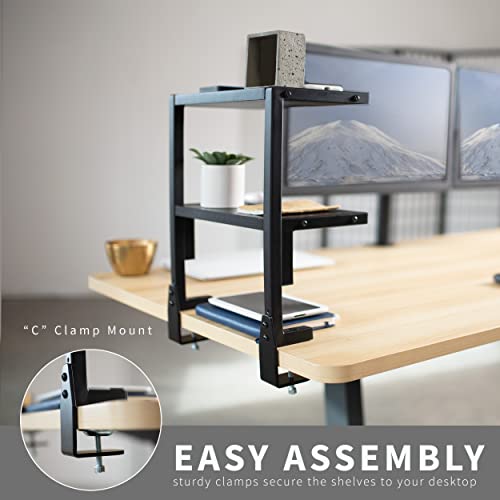 VIVO Clamp-on 13 inch Above or Below Desk 2-Tier Shelving Unit for Table Accessories, Gaming Devices, and More, Storage Tray, Desktop Organizer, Black, STAND-SHELF2C