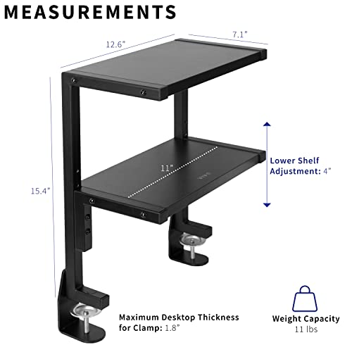 VIVO Clamp-on 13 inch Above or Below Desk 2-Tier Shelving Unit for Table Accessories, Gaming Devices, and More, Storage Tray, Desktop Organizer, Black, STAND-SHELF2C