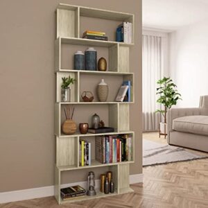 youuihom book cabinet/room divider, wood freestanding display storage shelving, for your bedroom, living room, kitchen or office, sonoma oak 31.5"x 9.4"x 75.6" engineered wood
