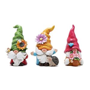 hodao set of 3 spring gnome decorations flower gnomes ornaments decor gifts summer gnomes figurines spring gnomes for garden decor spring sculptures gift for outdoor decor (multicolor)