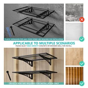 PAOKE Garage Storage Wall Shelving Mounted, Heavy Duty Floating Shelves (Convenient Installation) for Wood Studs/Joists & Concrete Wall (2x3ft Black 2 Pack)