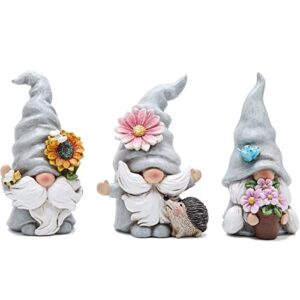hodao 3pcs 4.75" h spring summer gnome garden decorations- tomte elf fall gnome decorations gifts -swedish elf dwarf figurine table gnome decor indoor home decorations (gnome gray 2)