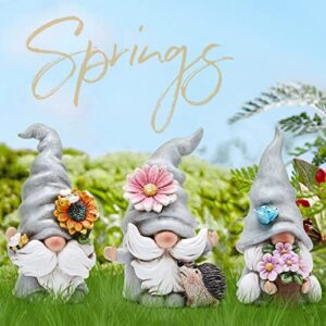 Hodao 3pcs 4.75" H Spring Summer Gnome Garden Decorations- Tomte Elf Fall Gnome Decorations Gifts -Swedish Elf Dwarf Figurine Table Gnome Decor Indoor Home Decorations (Gnome Gray 2)