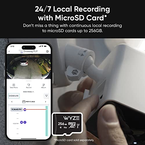 WYZE Cam Floodlight Pro with 3000 Lumen LEDs, Wired 2.5K QHD IP65 Outdoor Smart Security Camera, Color Night Vision, 180° FOV with Customizable AI Motion Detection, 105dB Siren, Two-Way Audio, Black