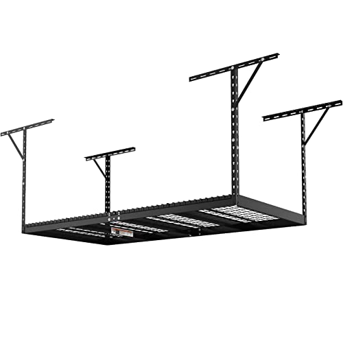 VEVOR Overhead Garage Storage Rack, 4x8 Garage Ceiling Storage Racks, Heavy Duty Adjustable Cold Rolled Steel Racks for Garage Storage, Organization, 600 lbs Load Capacity, 22''-40" (Black)