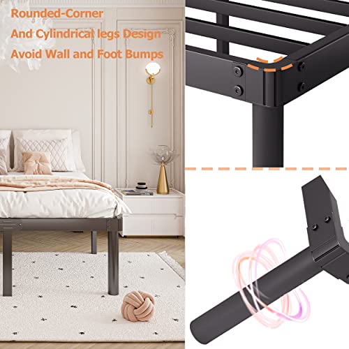 FDLOGW Queen Bed Frame, 16 Inch Queen-Size Bed Frames with Round-Corner Leg, Heavy Duty Steel Slat Mattress Foundation, Easy Assembly, Noise-Free, No Box Spring Needed