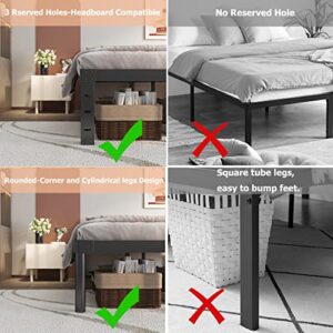 FDLOGW Queen Bed Frame, 16 Inch Queen-Size Bed Frames with Round-Corner Leg, Heavy Duty Steel Slat Mattress Foundation, Easy Assembly, Noise-Free, No Box Spring Needed