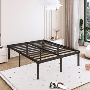 FDLOGW Queen Bed Frame, 16 Inch Queen-Size Bed Frames with Round-Corner Leg, Heavy Duty Steel Slat Mattress Foundation, Easy Assembly, Noise-Free, No Box Spring Needed