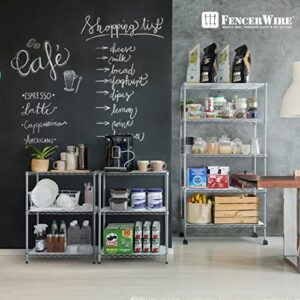 Fencer Wire NSF 5-Tier Adjustable Height Wire Shelving Unit, Garage Shelving Storage Organizer, Kitchen Wire Rack, Metal Steel Storage Shelf, Utility Storage Shelf with Leveling Feet, Wheels & Liners