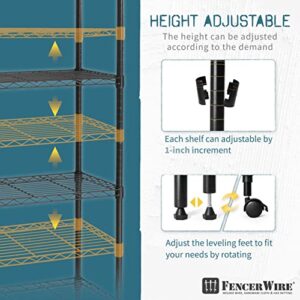 Fencer Wire NSF 5-Tier Adjustable Height Wire Shelving Unit, Garage Shelving Storage Organizer, Kitchen Wire Rack, Metal Steel Storage Shelf, Utility Storage Shelf with Leveling Feet, Wheels & Liners