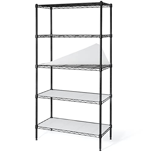 Fencer Wire NSF Adjustable Height Wire Shelving Unit w/Liner, Basement Storage Shelving, Metal Steel Storage Shelves, Kitchen, Garage Shelving Storage Organizer, Utility Shelf, 5-Tier W/Liners