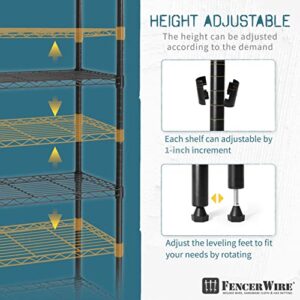 Fencer Wire NSF Adjustable Height Wire Shelving Unit w/Liner, Basement Storage Shelving, Metal Steel Storage Shelves, Kitchen, Garage Shelving Storage Organizer, Utility Shelf, 5-Tier W/Liners