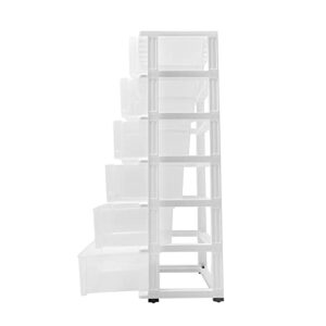 Gdrasuya10 Plastic Drawers Dresser with 6 Drawers, 19.7 x 13 x 43inches Plastic Tower Closet Organizer with Wheels Suitable for Apartments Condos And Dorm Room, (White)