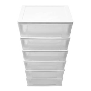 Gdrasuya10 Plastic Drawers Dresser with 6 Drawers, 19.7 x 13 x 43inches Plastic Tower Closet Organizer with Wheels Suitable for Apartments Condos And Dorm Room, (White)