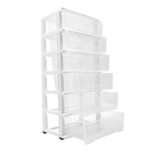 Gdrasuya10 Plastic Drawers Dresser with 6 Drawers, 19.7 x 13 x 43inches Plastic Tower Closet Organizer with Wheels Suitable for Apartments Condos And Dorm Room, (White)