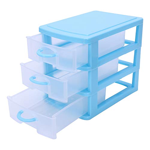 PRIZOM Mini Translucent Drawer Type Plastic Storage Box（Blue 3 Layers）