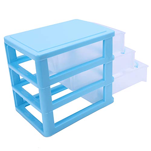 PRIZOM Mini Translucent Drawer Type Plastic Storage Box（Blue 3 Layers）