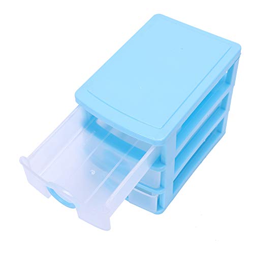 PRIZOM Mini Translucent Drawer Type Plastic Storage Box（Blue 3 Layers）