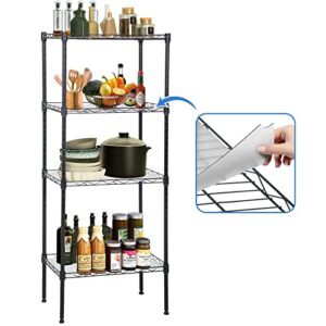 dkelincs 4 tier wire shelving unit 18''l×12''w×44''h nsf metal storage shelves height adjustable wire shelf with 4 pp sheets for kitchen office pantry bathroom garage, black